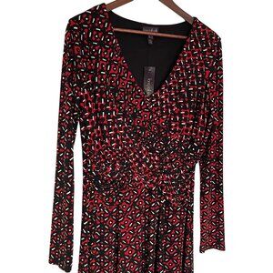 Long Tall Sally Criss Cross Ruched A Line Dress 10 Tall 10T Red Black Faux Wrap